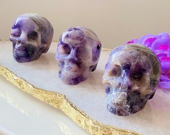 Chevron Amethyst 3" Skull - Crystal Skull Carving - Crystal Gothic Decor - Amethyst carvings - Birthstone - Witch Gifts - Spooky  Decor