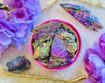 Rainbow Aura Kyanite Chunk: Titanium Coated Crystal Decor