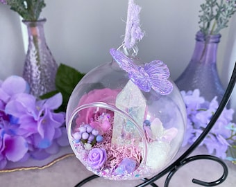 Crackle Aura Quartz Hanging Crystal Garden - Crystal Terrarium - Hanging Fairy Garden - Crystal Ornaments - Yule - Witch Spell Ball - Gifts