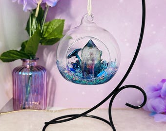 Tanzine Aura Quartz Hanging Crystal Garden - Crystal Terrarium - Hanging Fairy Garden - Crystal Ornaments - Yule - Witch Spell Ball - Gifts