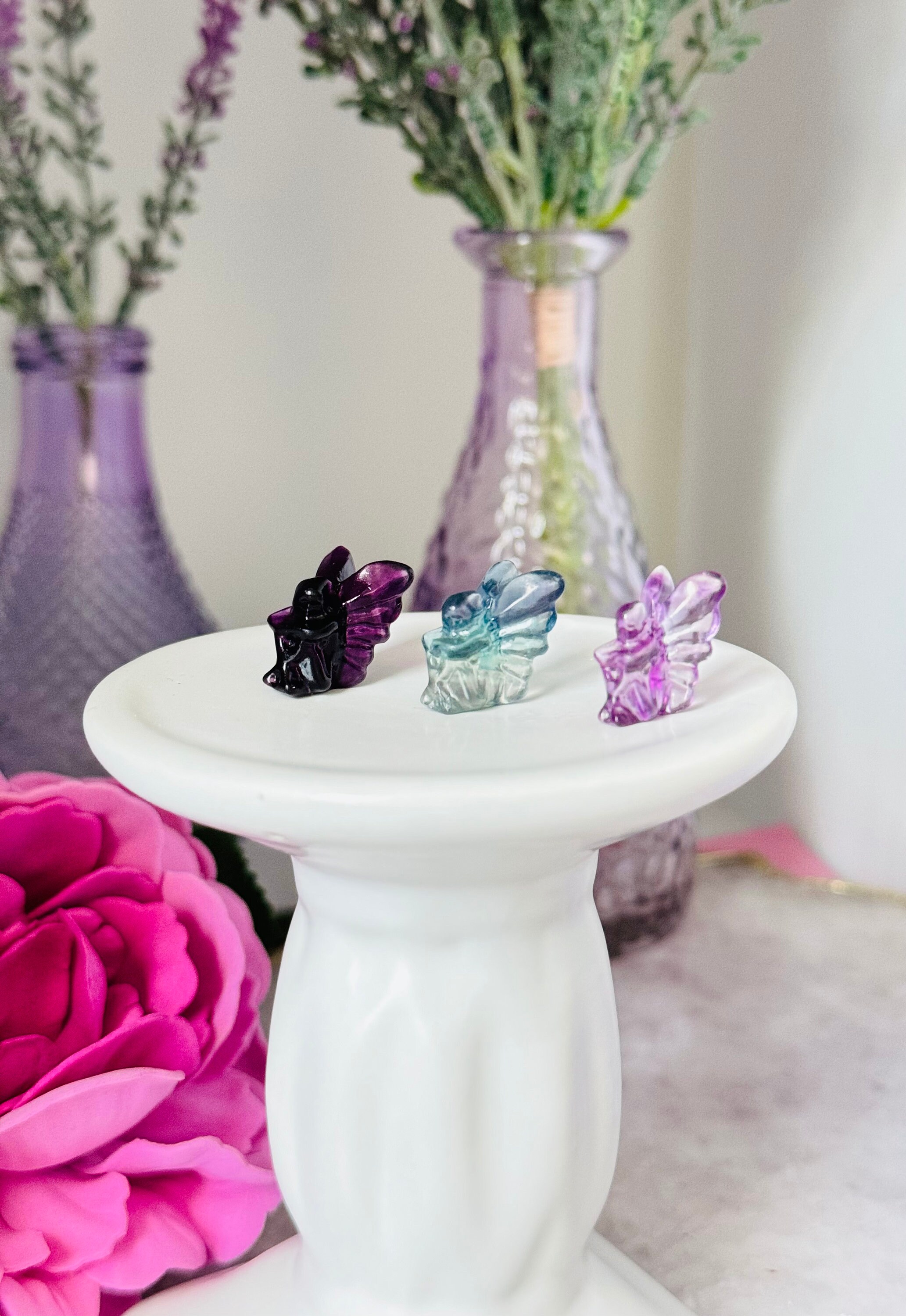 Miniature Fluorite Fairy - Rainbow Fluorite - Fairy Garden - Carvings - Crystal Garden - Terrarium Miniatures - Fairycore Gifts -Mini Favors