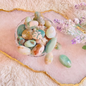 Tumbled Green Flower Agate - Rare Green Sakura Agate - Chakra - Healing Crystals - Polished Pocket Crystals - Wire Wrapping - Cottagecore