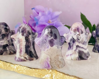 Chevron Amethyst Ghost Carving - Spooky Season Decor - Chakra - Healing Crystals - Amethyst Ghosts - Gothic - Witch Gifts - Decor -Halloween