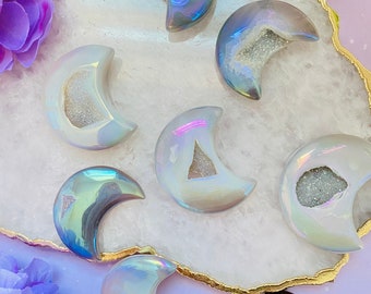 Angel Aura Agate Moons- Druzy Angel Aura - Druzy Moon - You Choose Crystals - Celestial - Cosmic Chakra Crystals - Witch Gifts - Galaxy