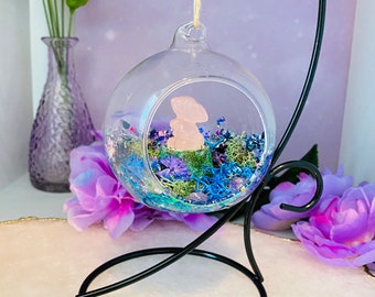 Rose Quartz Crystal Garden - Crystal Rabbit - Fairy Garden - Witch Gifts - Spell Balls - Bunny Decor - Yule Ornaments - Magical Terrarium