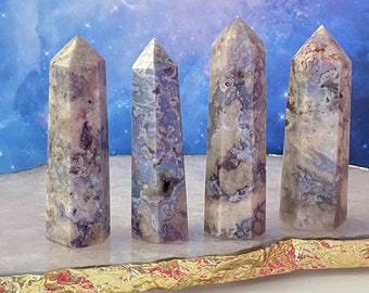 Rare Blue Flower Agate - Blue Sakura Agate Tower - Healing Crystals - Blue Flower Agate Towers - Crystal Points - Gifts - Decor