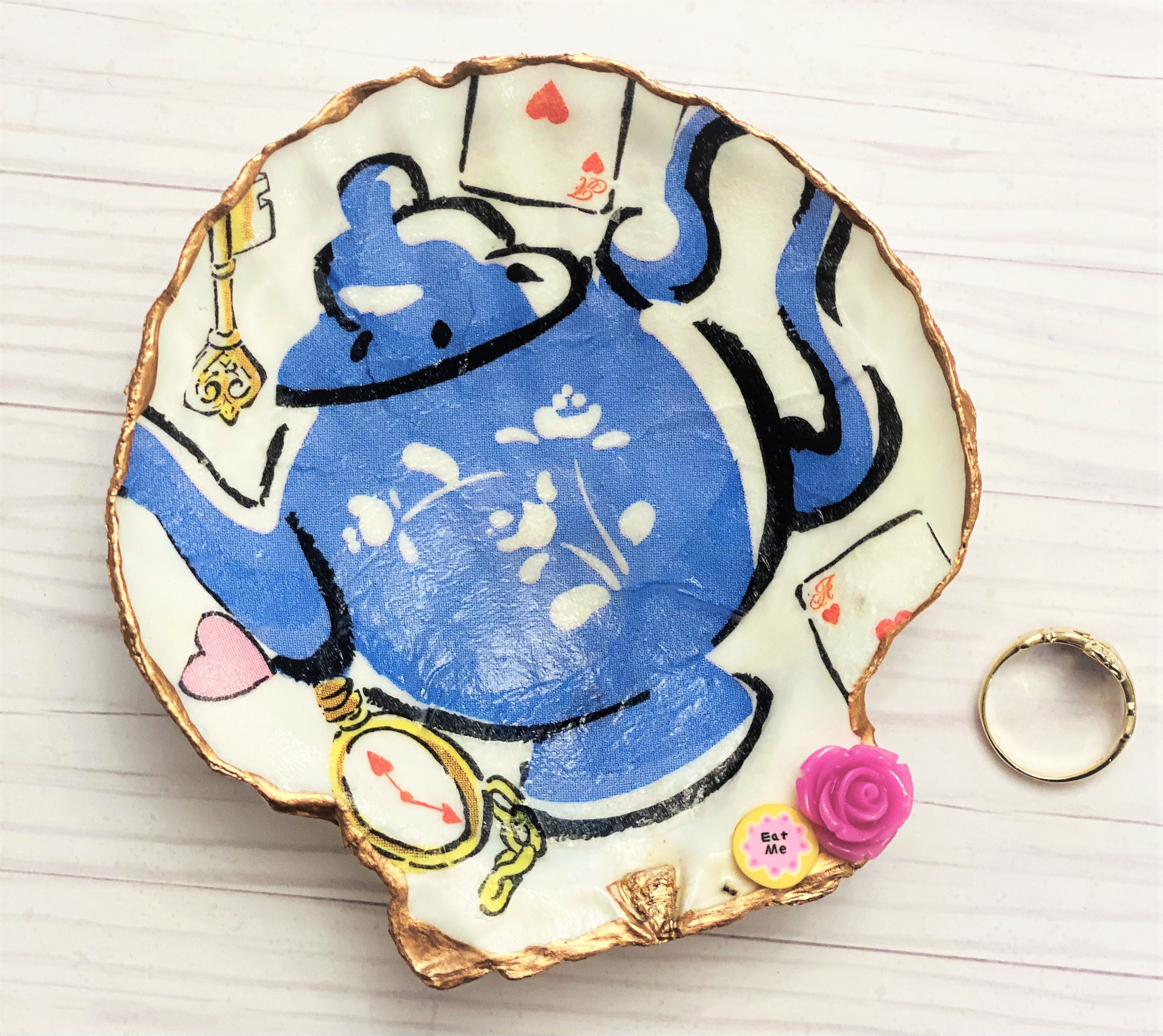 Whimsical Alice In Wonderland Large Decoupage Clam Shell Etsy