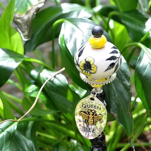 Queen Bee Charm Beaded Plant Stake, Fairy wand, Decorative Garden Stake