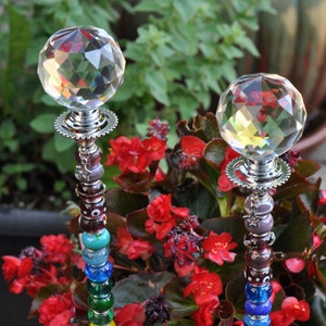 Crystal Chakra with Star Charm Beaded Plant Stake, Fairy wand, Decorative Garden Stake