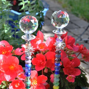 Crystal Chakra with Sun Charm Beaded Plant Stake, Fairy wand, Decorative Garden Stake