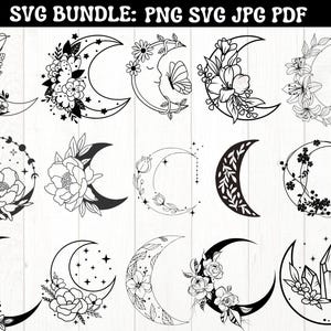 Maan en sterren SVG, maan SVG, wassende maan SVG, hemelse SVG, maan sterren vector, maan sterren gesneden bestand, maan silhouet, nachtelijke hemel SVG,