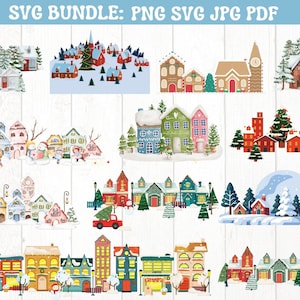 Pacote SVG de Aldeias de Natal | Arquivos de corte SVG de casas de Natal para Cricut | Download Digital