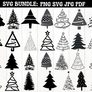 Pacchetto SVG ALBERO DI NATALE, contorno albero di Natale, ornamenti natalizi Svg, albero di Natale Svg, clipart di Natale, clipart di pino