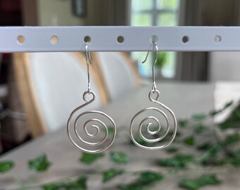 Handmade Silver Spiral Dangle Earrings