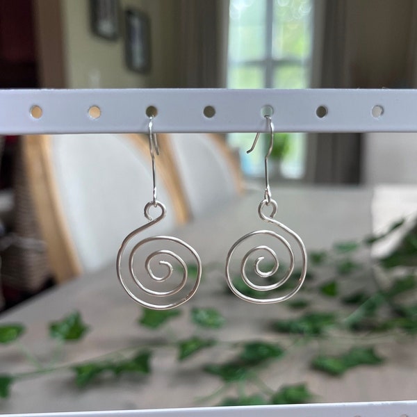 Handmade Silver Spiral Dangle Earrings