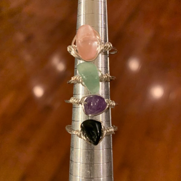 Wire Wrapped Healing Crystal Rings