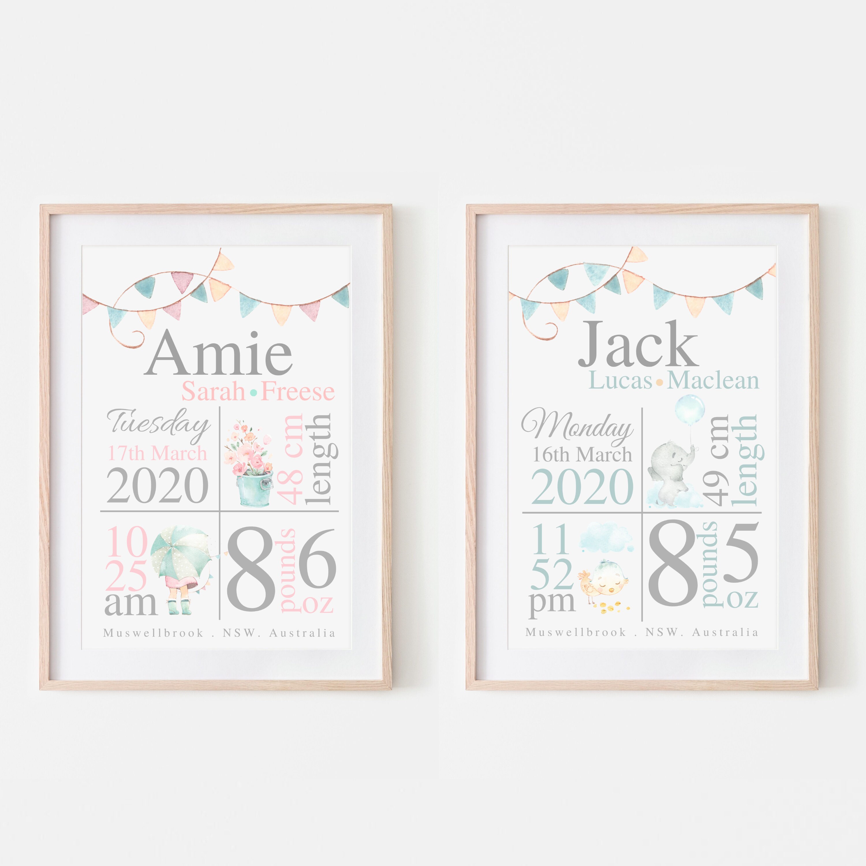 Birth Announcement Bunting Boy Girl Birth Announcement Etsy Australia