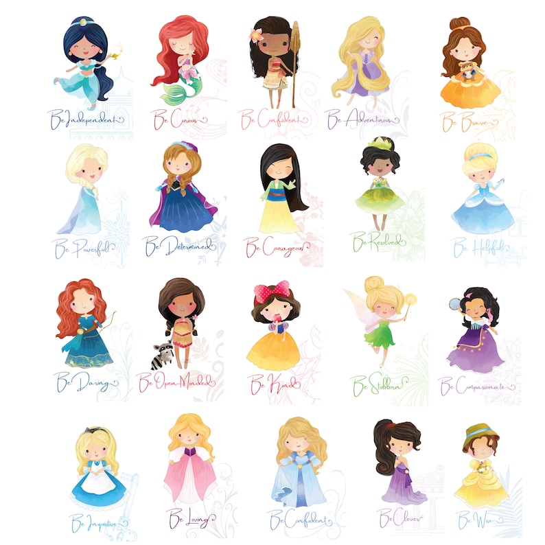 Set of 20 Princesses Digital Files, Princess Wall Decor, Princess Print ...