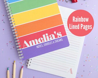 Cuaderno personalizado, diario arcoíris, regalo de cumpleaños arcoíris, libro personalizado para niños, cuaderno personalizado, papelería ecológica reciclada arcoíris para niña