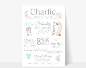 New Baby Boy Gift, New Baby Gift Personalised, Birth Announcement Print, Christening Gift, Birth Details, Birth Stats Classic Nursery Decor