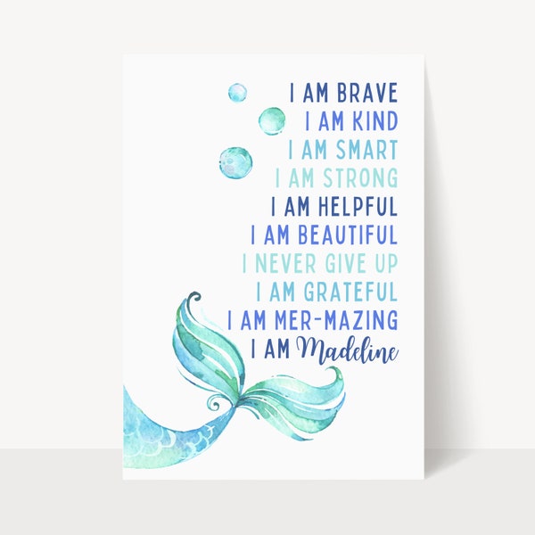 Mermaid Wall Art, Mermaid Decor for Girl Room, Personalised Print, Mermaid Room Decor, Mermaid Poster, Girl Nursery Decor, Affirmation Print