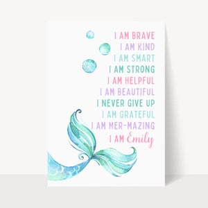 Mermaid Wall Art, Affirmation Print, Positive Prints, Self Love, Motivational Girl Room Decor, Nursery Personalised, Mermaid Birthday Poster