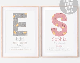 Impresión personalizada de la carta natal de astrología para bebé Tauro, decoración de guardería, arte de pared del zodiaco personalizado, regalo para bebé recién nacido, regalo para nueva mamá, regalo único para padres