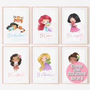 Princesses Set of 6 Wall Decor, Princess Wall Art, Girl Room Decor, Princess Theme Room, Princess Nursery, Princess Print, Digital Downloads