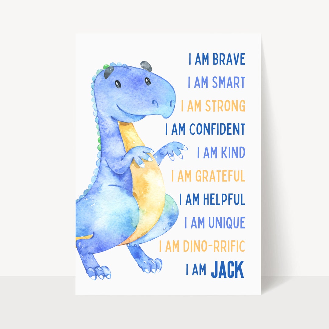 T Rex Dinosaur Wall Art Nursery Dinosaur Personalised Print for Boys ...