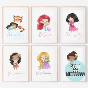 Lot de 22 fichiers numériques princesses, décoration murale princesse, impression princesse, art mural chambre princesse, chambre princesse fille, art chambre de bébé princesse