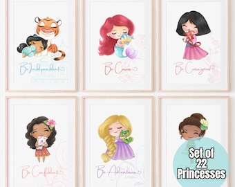 Set of 22 Princesses Digital Files, Princess Wall Decor, Princess Print, Princess Room Wall Art, Girl Princess Bedroom, Princess Nursery Art