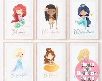Choose Your Princess Set of 6, Princess Wall Decor, Princess Print, Princess Room Wall Art, Girl Princess Bedroom, Princess Nursery Wall art