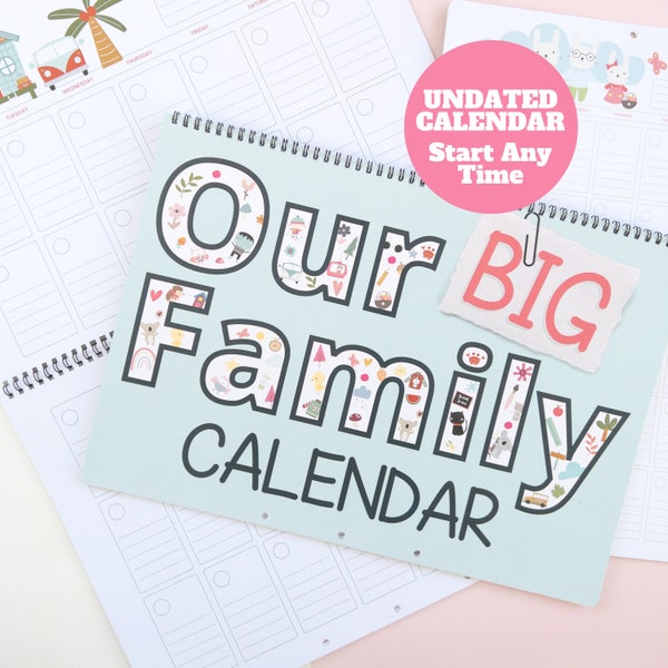 Family Calendar Family Planner Undated Monthly Calendar Large Wall Planner Family Organiser Mid Year Calendar Wall Calendar For Family Plans