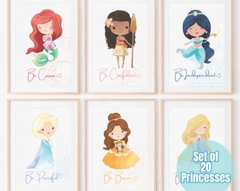 Set of 20 Princesses Digital Files, Princess Wall Decor, Princess Print, Princess Room Wall Art, Girl Princess Bedroom, Princess Nursery Art