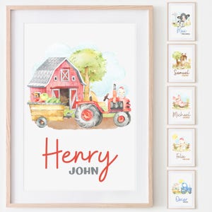 Custom Nursery Wall Art Farm Animal Print Personalised Name Poster Farmyard Animal Art Name Sign Digital Art Print Baby Room Decor Horse Pig