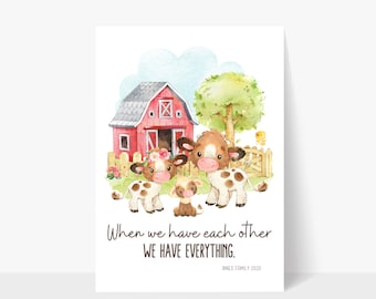 Lámina para imprimir de la familia de las vacas, Lámina de nuestra familia, Regalo para amantes de las vacas, Regalo para ganaderos, Regalo para granjeros, Lámina personalizada de la granja familiar, Decoración de granja