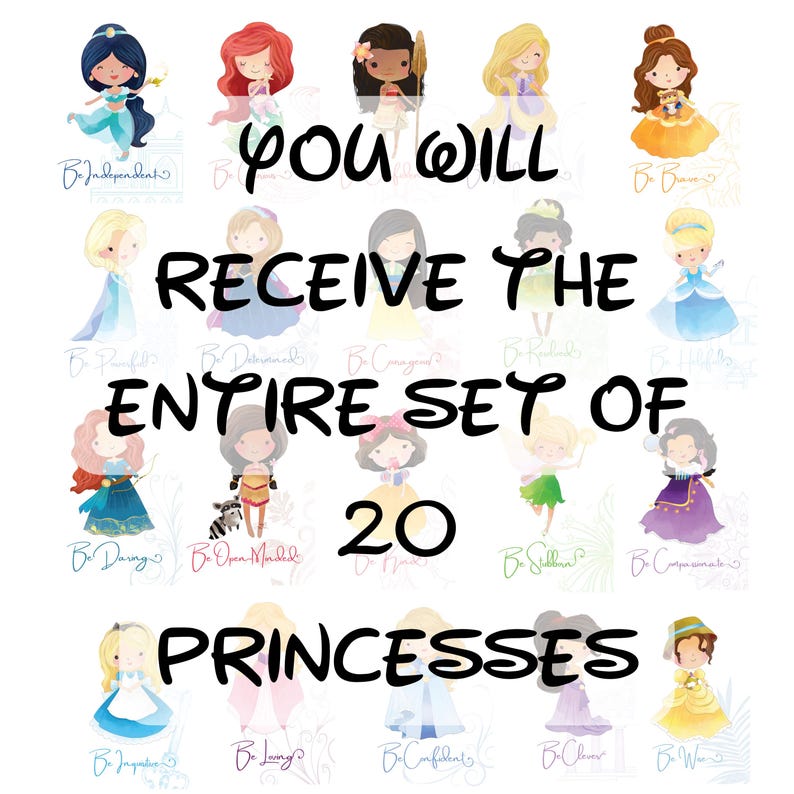 Set of 20 Princesses Digital Files, Princess Wall Decor, Princess Print ...