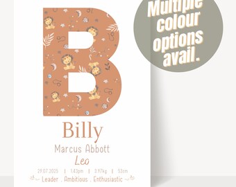 Regalo para bebé niño, astrología, Leo, nombre de bebé personalizado, signo zodiacal, póster artístico con nombre de bebé, impresión personalizada, regalo para nueva mamá, detalles de nacimiento, impresión