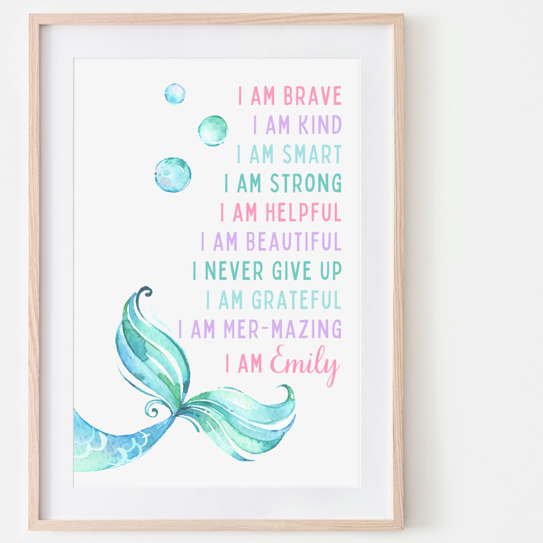 Framed Mermaid Wall Art Mermaid Girls Room Decor Mermaid Nursery Print