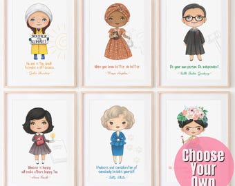Girl Power Art, invloedrijke vrouwen in de geschiedenis, vrouw die de wereld heeft veranderd, inspirerende vrouwenposter, digitale kinderkunst, decor voor meisjeskamer