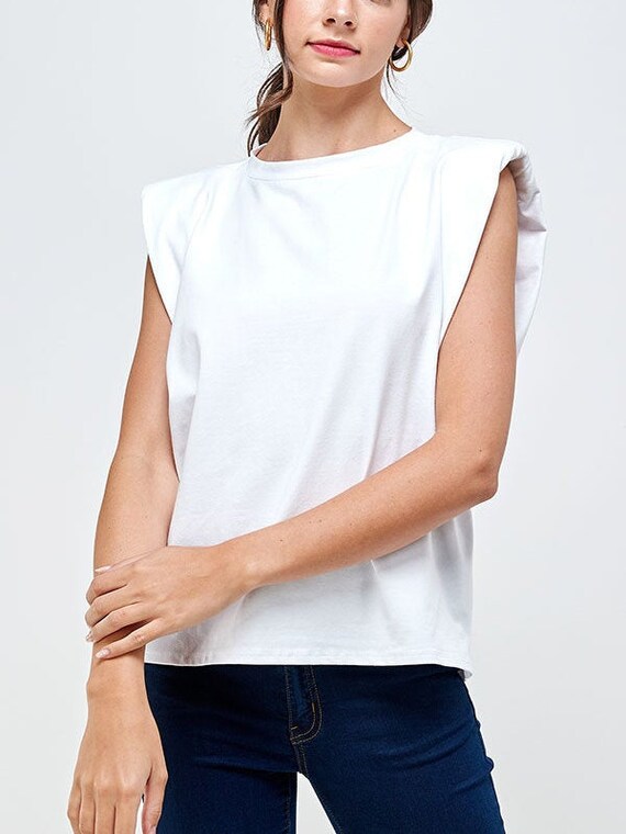 Shoulder Pad Top Padded Shoulder Muscle Sleeveless Tee Etsy