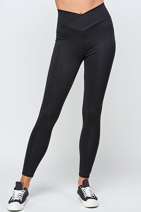 Plus Size Black Cross Over V Waist High Rise Leggings Soft Etsy