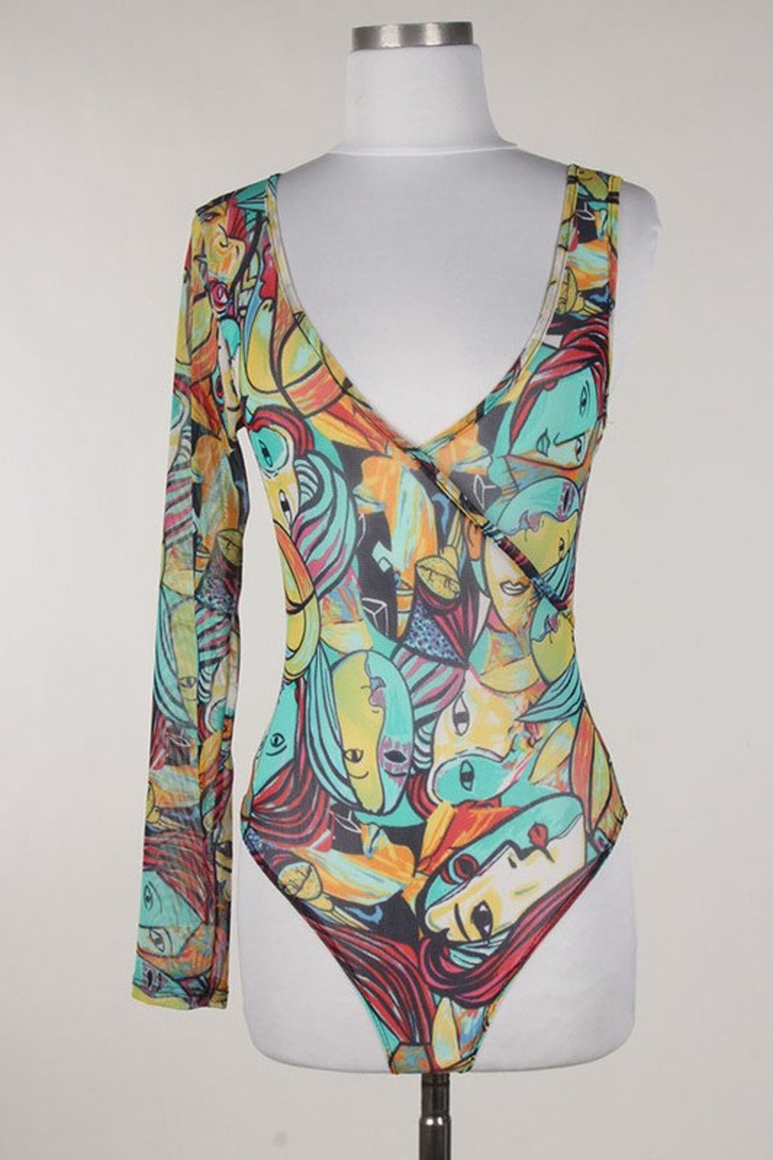 Y2K Abstract Mesh Knit Bodysuit One Sleeve Asymmetric Etsy