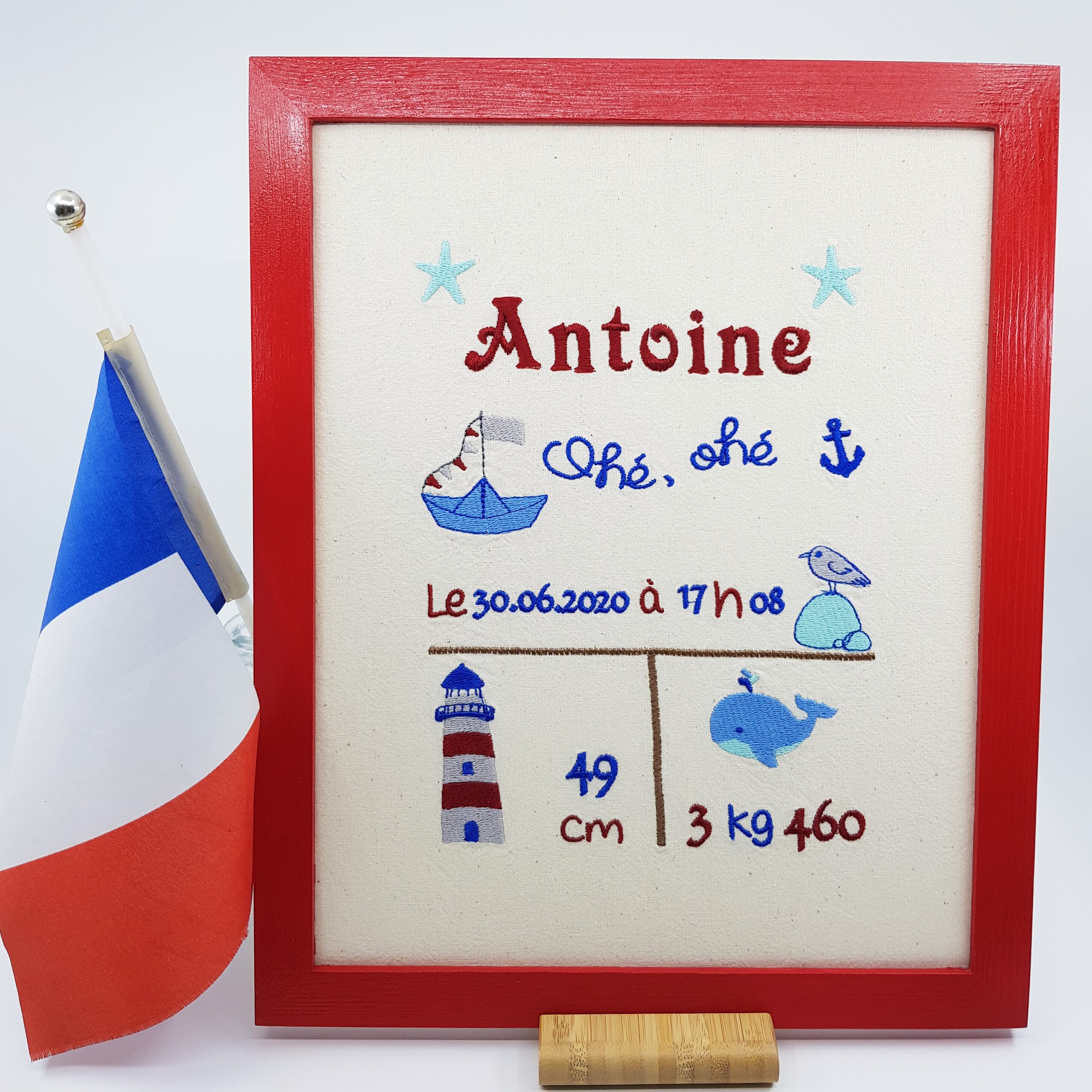 Tableau de Naissance - Acte Naissance-Affiche Broder - Cadeau Personnalisé-Chambre Bébé - Journal Na