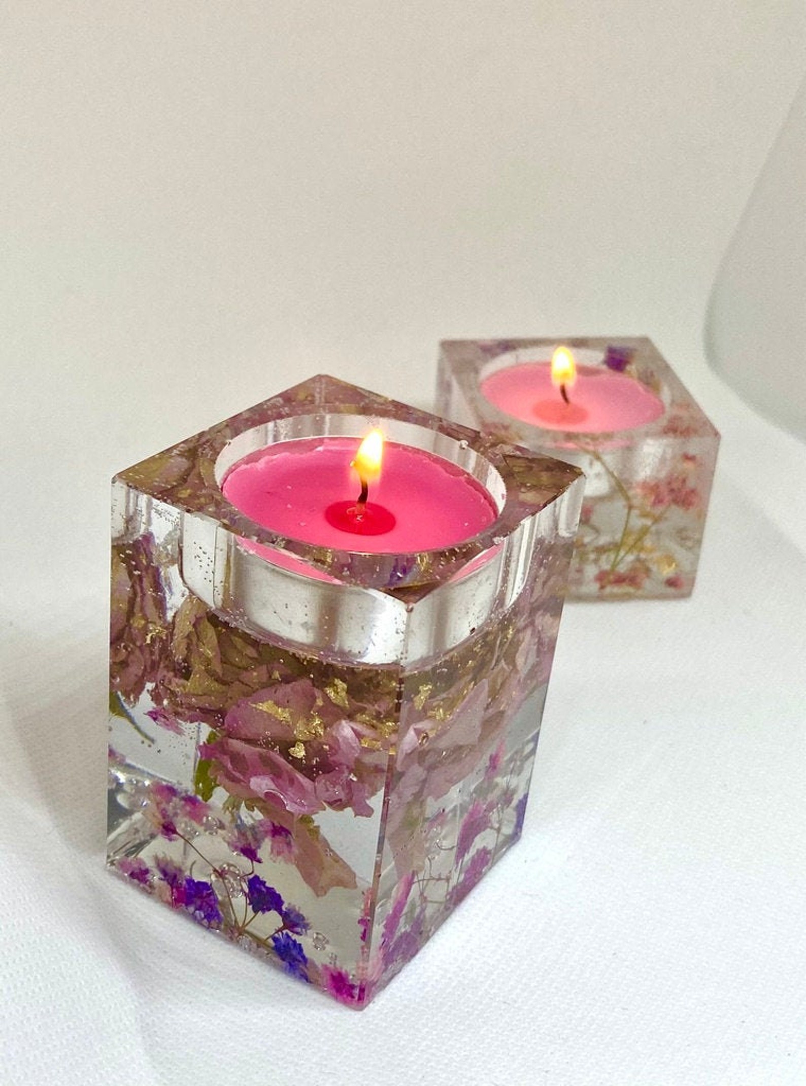 Handmade Dried Flower Tealight Candle Holder Resin | Etsy