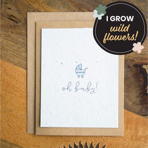 Carte de baby shower garçon, carte à planter pour un nouveau bébé, carte Oh Baby, carte de voeux minimaliste, carte de bébé nouveau-né, carte personnalisée de bébé garçon