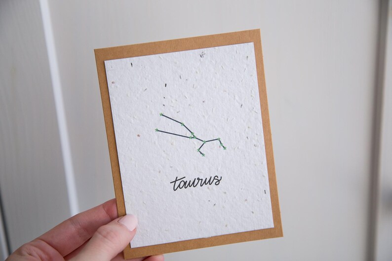 Taurus Cursive Taurus Zodiac Birthday Card, Seed Paper Cards, Constellation Birthday ...