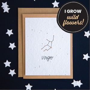 Carte d'anniversaire zodiaque Vierge, cartes en papier graine, cartes d'anniversaire constellation, carte d'anniversaire horoscope, carte de signe astrologique, carte astrologie
