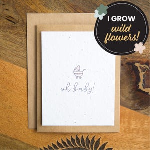 Carte personnalisée Oh Baby avec enveloppe, cartes de graines à planter faites à la main, carte de félicitations pour la grossesse pour nouvelle maman, carte de bienvenue nouveau bébé