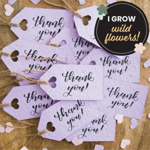 Étiquettes de remerciement à planter, Cadeaux de mariage uniques, Étiquettes violettes pour cadeaux de shower de mariage, Étiquettes d'anniversaire en papier graine, Cadeaux pour événement d'entreprise